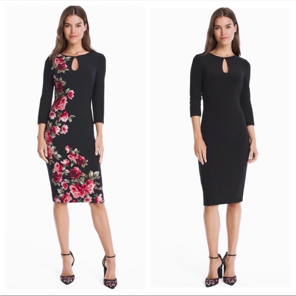 WHITE HOUSE BLACK MARKET Floral Reversible Stretch Sheath Dress